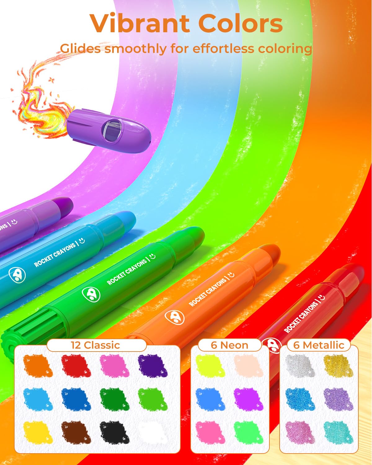 JUPITEARTH 24 Colours Twistable Rocket Crayons for Toddlers Aged 1-3,Non-Toxic Washable Crayons for Children 4-8 with Storage Tub-Smooth,Easy-Grip Art Supplies,Perfect Colouring Gift for Boys&Girls - Image 2