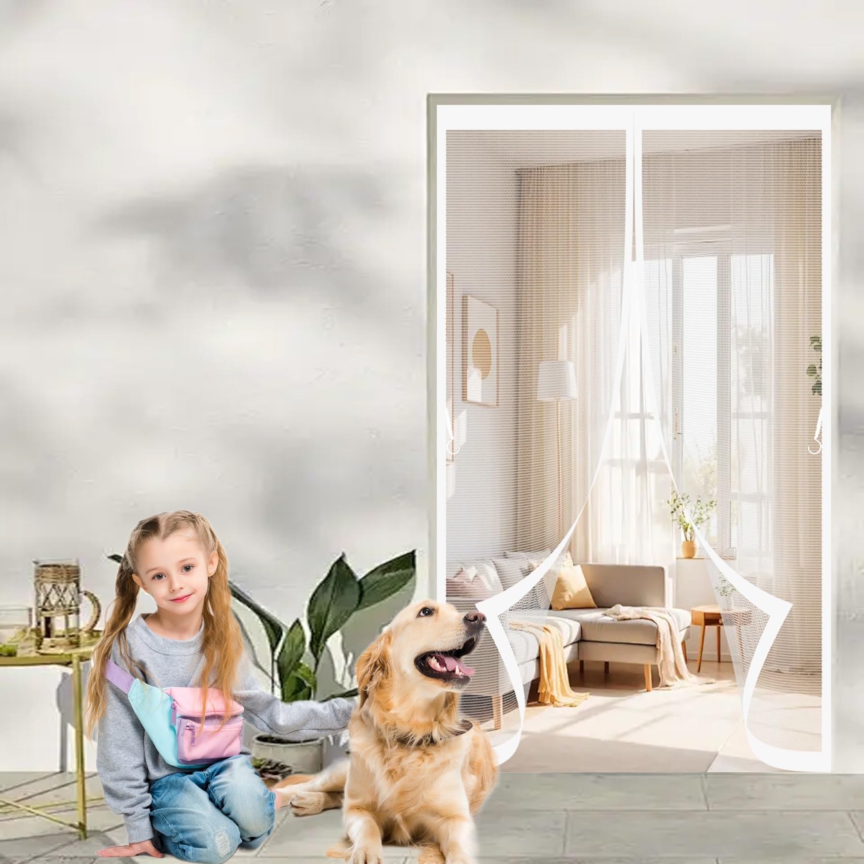 Moustiquaire porte 146 x 188 cm blanche magnétique anti-insectes