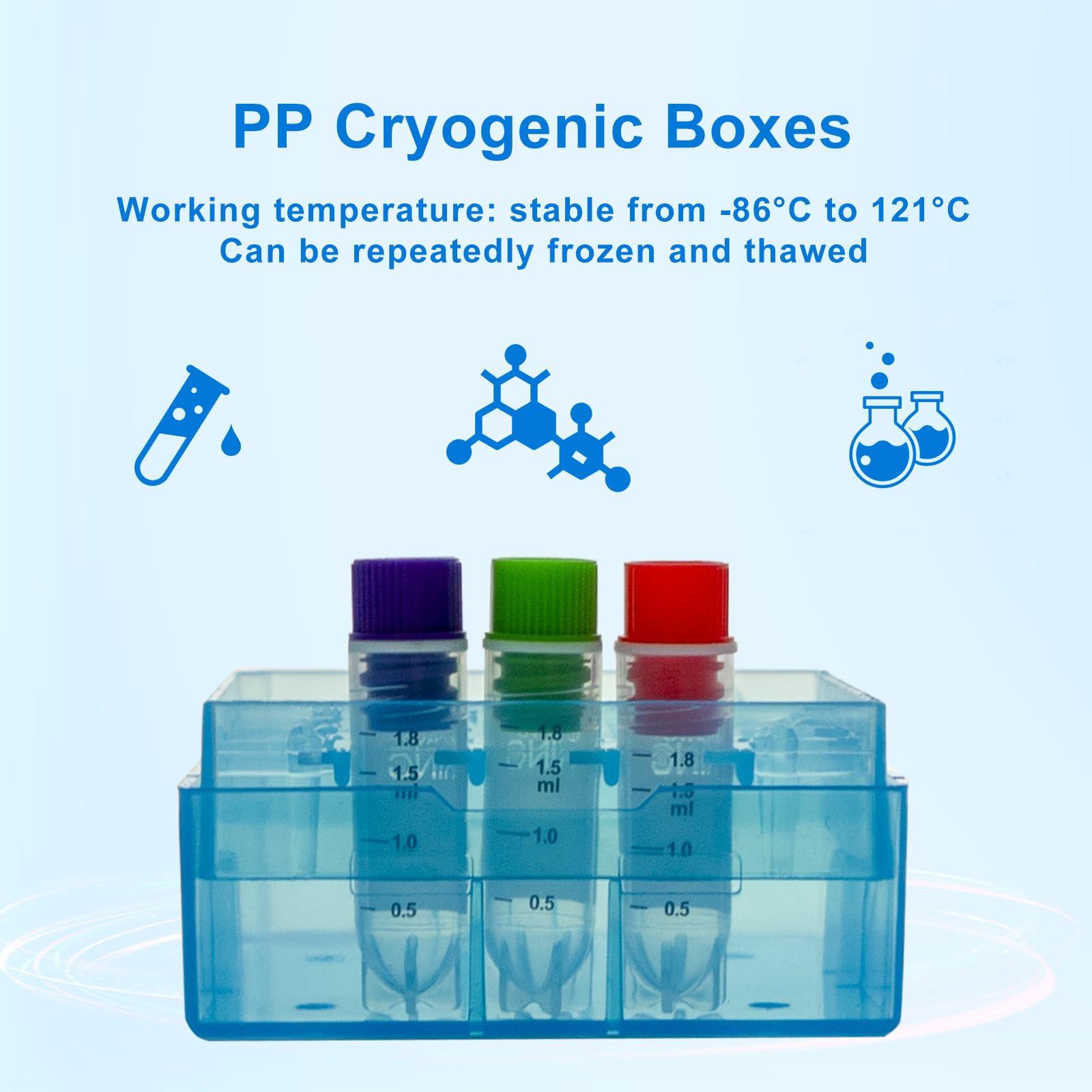 Kryobox, 30 sztuk, pudełko na rury kriogeniczne, pojemniki do przechowywania mikrowirówek, kriogeniczne pudełka do przechowywania z polipropylenu, 25 kratek, 5 cm, 75 x 75 x 52 mm