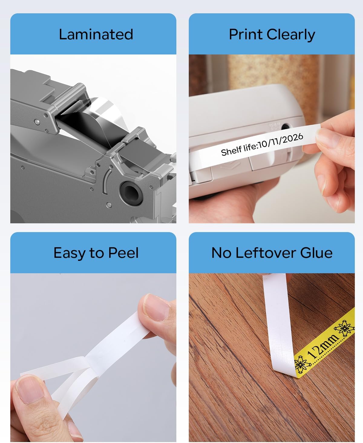 Anycolor Replace for Brother Label Maker Tape TZe TZ Tape 12mm 0.47 Laminated Color P Touch Label Tape for Brother PT-D210 PT-H110 PT-D220 PT-D610BT PT-D600, White/Orange/Red/Blue/Yellow/Green, 6-Pack - Image 5