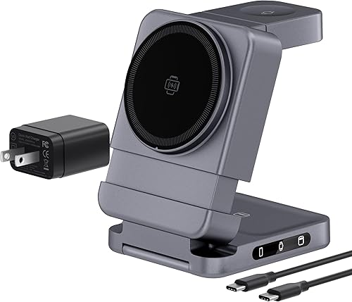 Miniatura 10 de Cargador inalámbrico 3 en 1, estación de carga inalámbrica plegable, soporte de cargador magnético de viaje, estación de carga de 15 W para iPhone