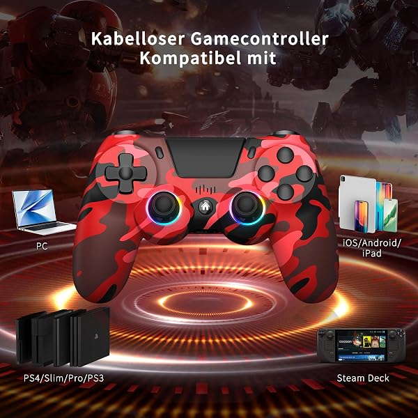 ancihdgm Manette sans fil pour PS4, compatible PS4/Pro/Slim/PC/P3/Android/iOS. Programmable, double vibration, gyroscope 6 axes, éclairage LED, écran tactile et prise de casque - 2