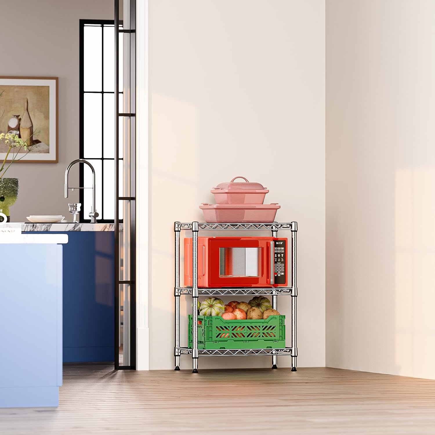 IZEUK 3 Tier Shelf, Heavy Duty Steel Wire Shelving Unit for Home, Kitchen, Laundry Room Organization, Office Storage Rack (17.7" W x 11.8" D x 26.3" H, 450LBS, White)