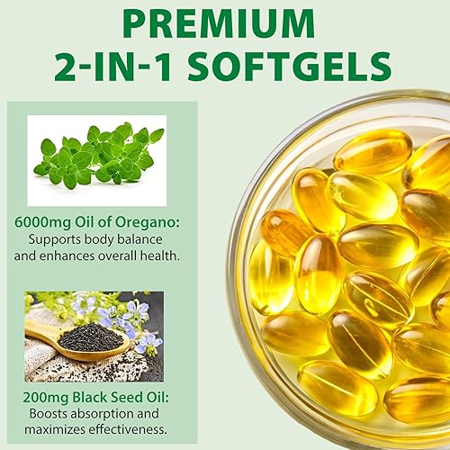 Miniatura 2 de Aceite de orégano Softgel - Aceite orgánico de orégano con semillas negras - 2 en 1, 120 unidades