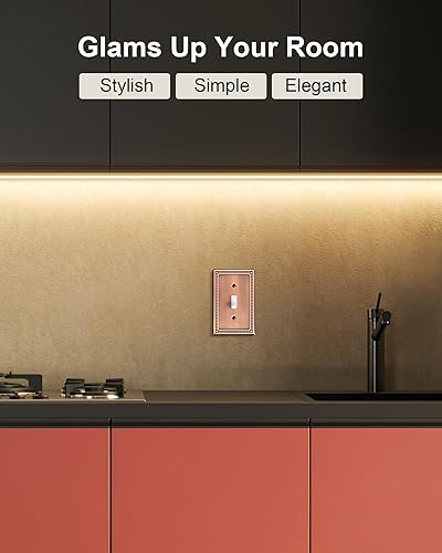 Miniatura 5 de Paquete de 4 placas de cubierta para interruptor de luz de palanca individual, cubiertas decorativas de perlas, placa de pared de metal de cobre