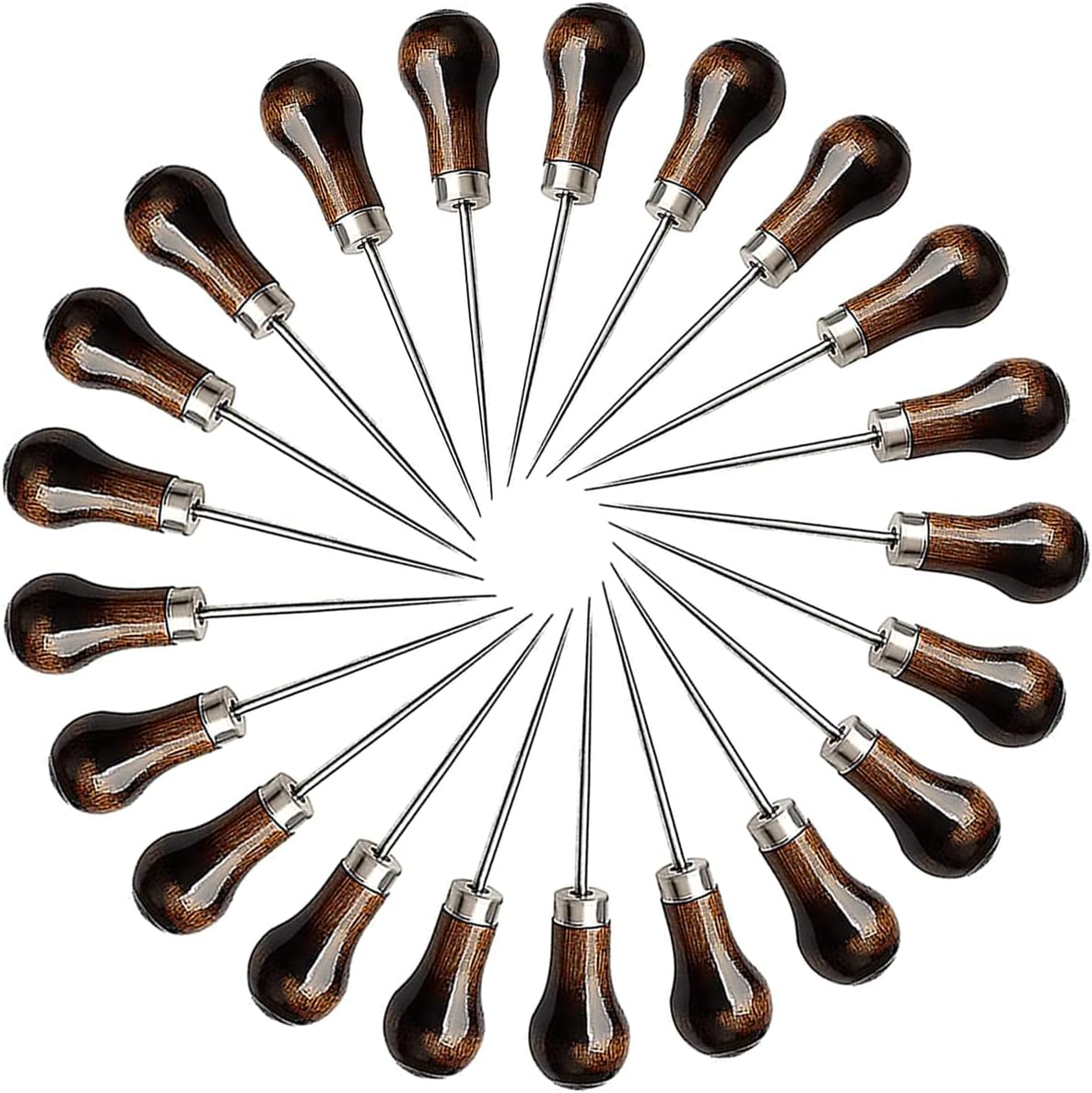 VIUJUH 2 Pack Awl,Gourd Shape Awl Tailors Awl Wood Handle Scratch Awl Sewing Awl Tool for Leather (2 Pack)