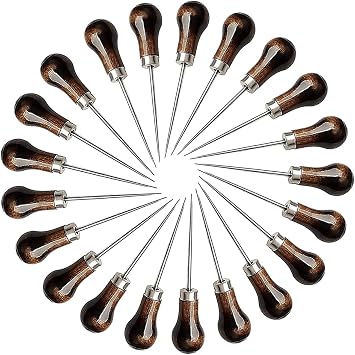 VIUJUH 2 Pack Awl,Gourd Shape Awl Tailors Awl Wood Handle Scratch Awl Sewing Awl Tool for Leather (2 Pack)