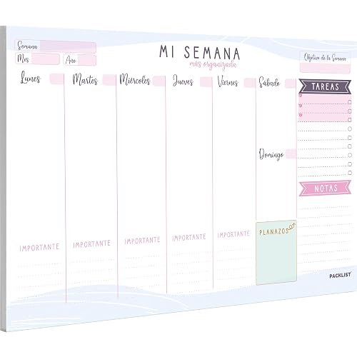PACKLIST® Planificador Semanal A4 | Organizador Semanal de Escritorio | Bloc de Notas Planning | Agenda de Mesa para Tareas y Citas | Ideal para Oficina y Hogar - Planificador Semanal | Lavándula