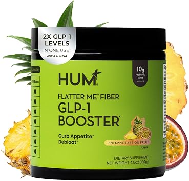 HUM Flatter Me Fiber Pineapple Passion Fruit Fiber Powder, 10 Servings | Prebiotics, Digestive Enzymes, Digestive & Gut Health Support for Women & Men, Vegan, Non-GMO