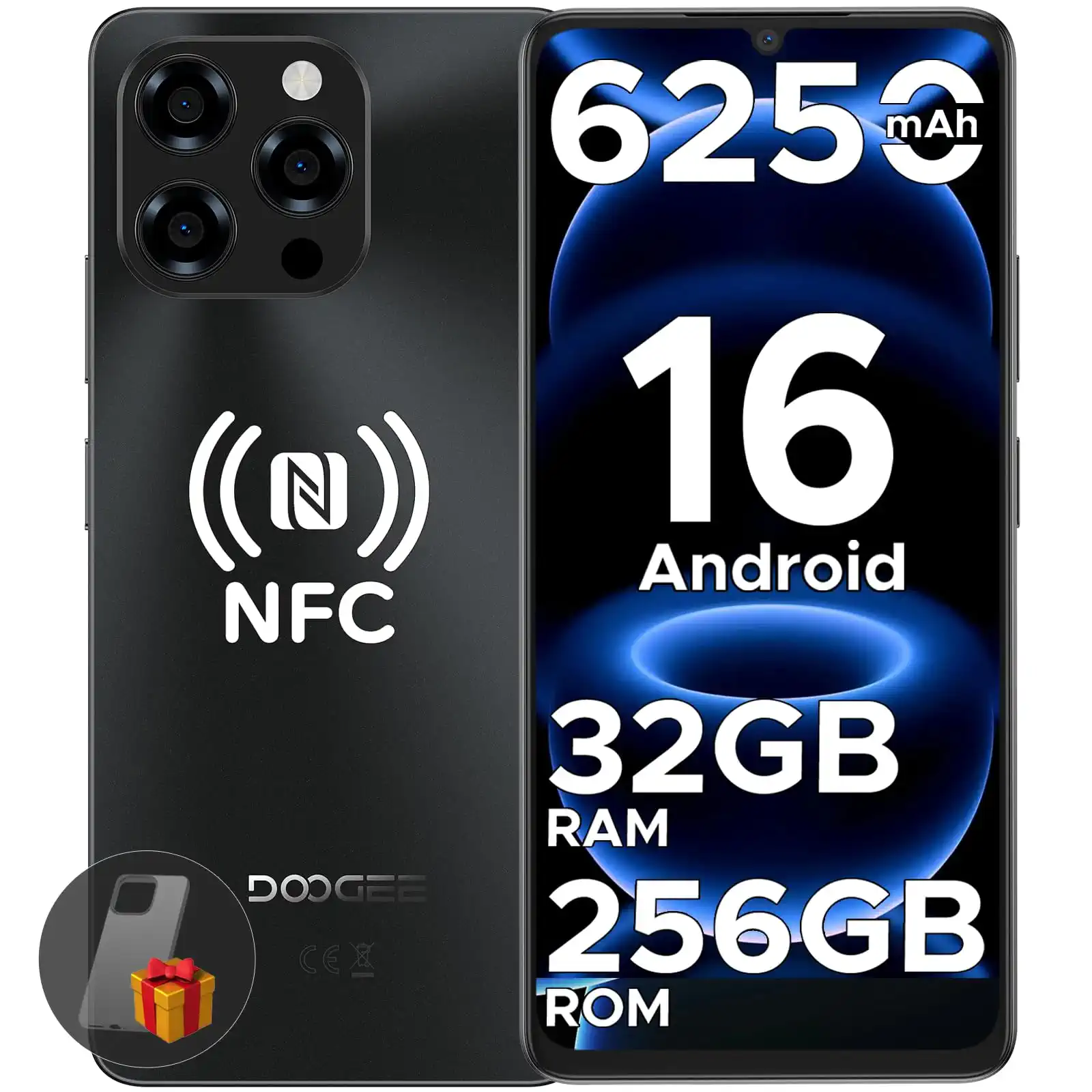 DOOGEE Note 58 Pro Android 16 Smartphone Ohne Vertrag 32GB+256GB Octa Core 6250mAh Akku Handy Ohne Vertrag 6.75" HD+ 90Hz Handy Günstig 16MP+8MP Simlockfreie Handys Dual SIM 4G/ GPS/NFC/Fingerabdruck