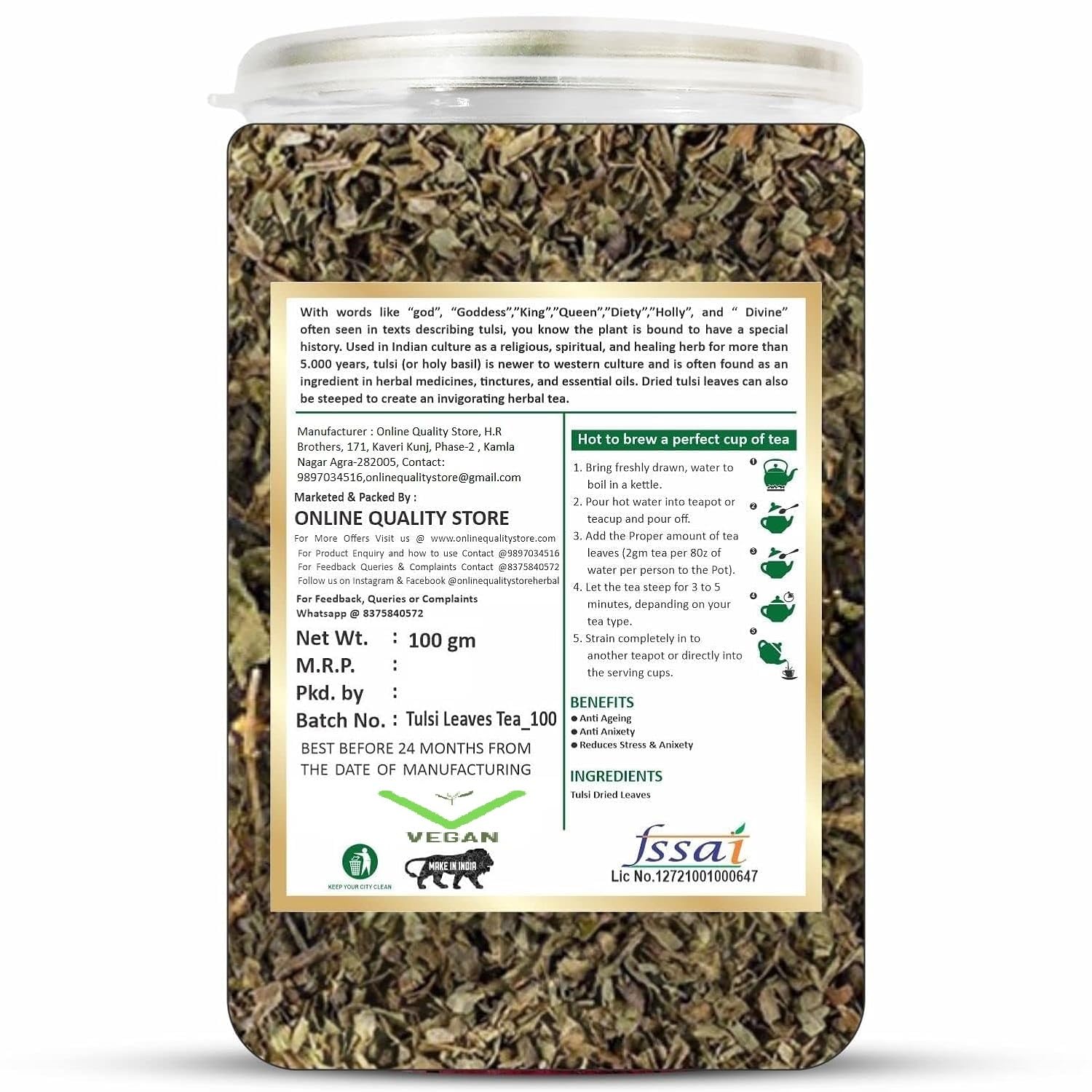 Online Quality Store Tulsi Tea -100g | Tulsi Dried Leaves Herbal Green Tea| Tulsi Tea | Helps with Stress and Anxiety 2 71Xf lGyulL. SL1500