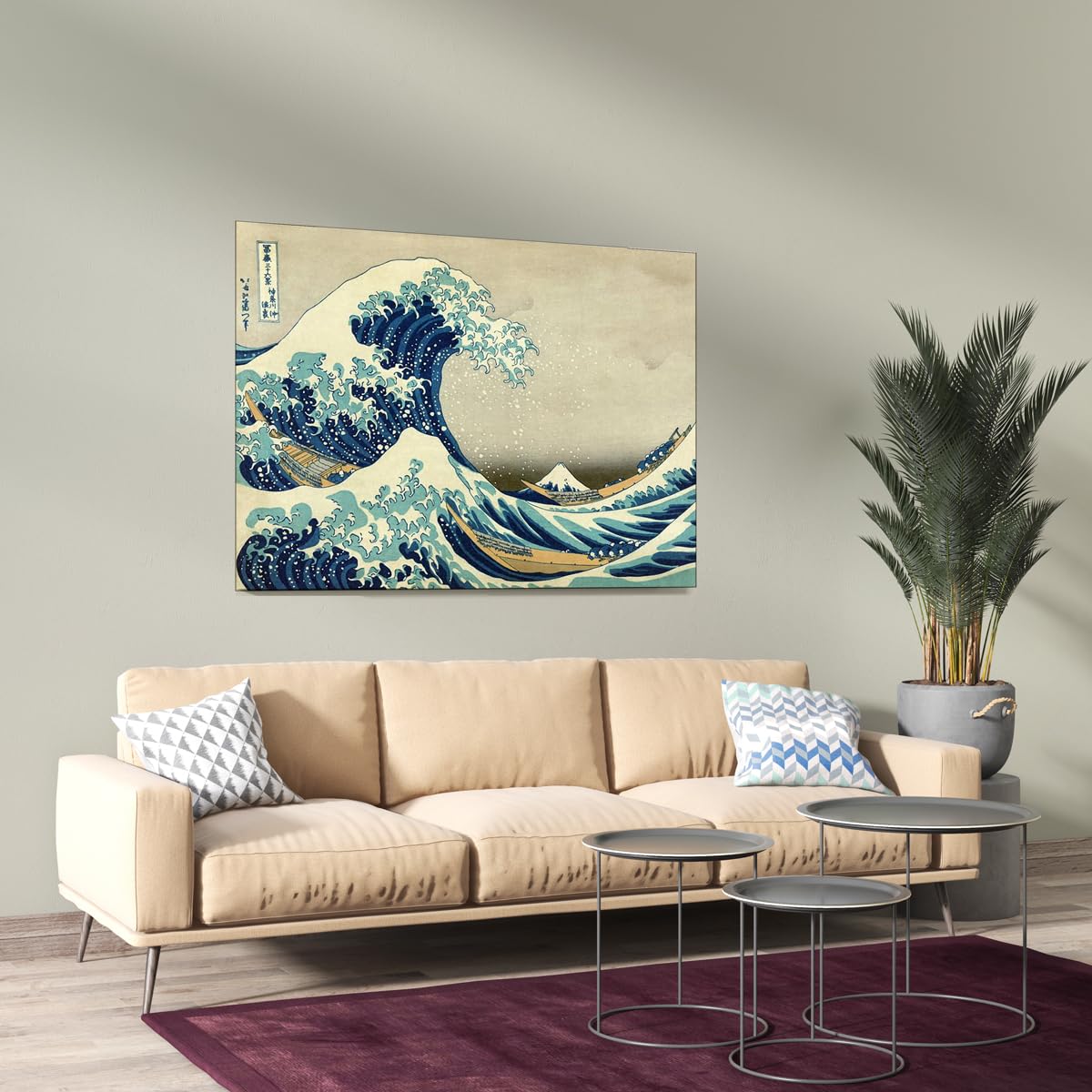 La Gran Ola de Kanagawa | Katsushika Hokusai | Ukiyo-e | Cuadro Canvas Wall Art | Impresión Giclée lienzo algodón puro | Bastidor 3cm | 55x75cm