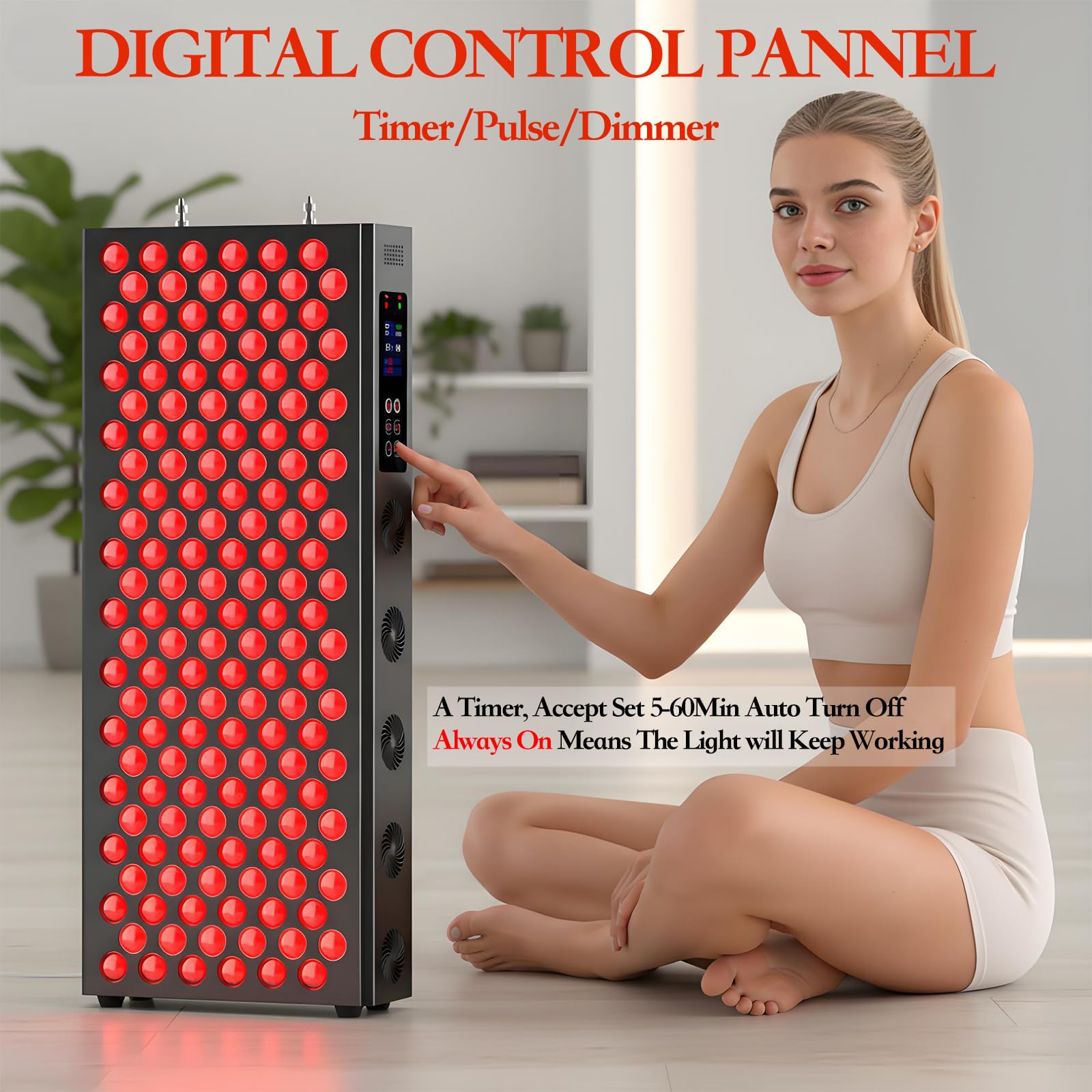 Panel Światła Czerwonego i Podczerwieni 720W 660nm & 850nm – Duża Lampa LED z 150 diodami, Timer 5–60 min, Sterownik Inline, 4 Tryby, do Twarzy i Ciała