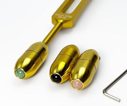 3pc Gemstone Boot Set for Tuning Forks - Rose Quartz, Green Aventurine, Black Onyx Gem Feet | Sound Healing and Biofield Harmonization - Biofield Tuning, Sound Healing Instruments | Gold