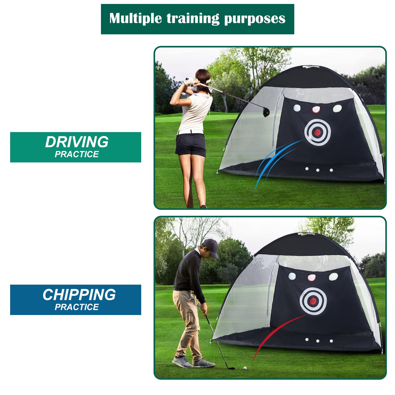 LEMROE Golf-Schlagnetz 10 x 7 Fuß Tragbares Golfnetz mit Swing Training Ziele und Tragetasche, Golf Übung Netz Golf-Übungsnetz für das Fahren im Hinterhof