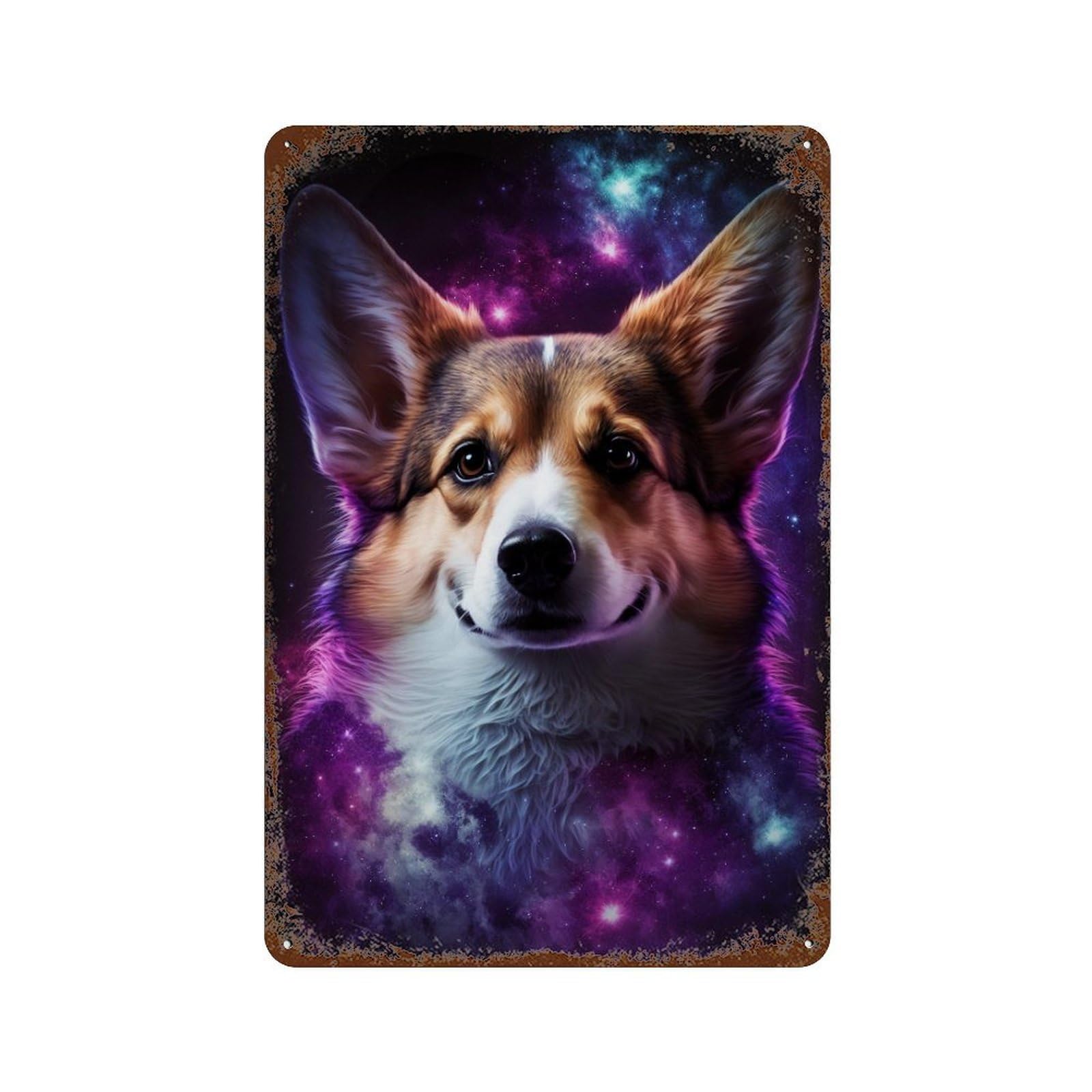 Corgi in Space Rust Effect Tin Sign 11.8"x7.9", Industrial Home Decor for Garage, Pub Or Kitchen