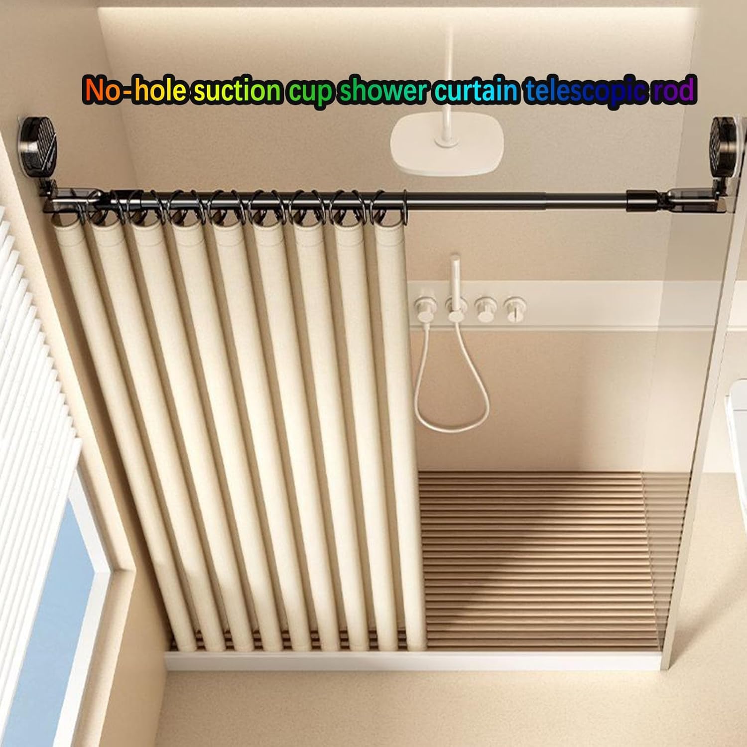 No-Hole Suction Cup Shower Curtain Telescopic Rod, Slipper Rack, Towel Rack, Kitchen Rag Shelf, Pole 95~195cm Extendable(Milky White)