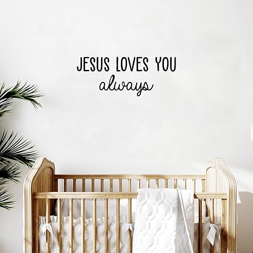 Miniatura 2 de Calcomanía de vinilo para pared, Jesús te ama siempre, 10 x 25 pulgadas, moderna y bonita calcomanía inspiradora con cita espiritual para el hogar,
