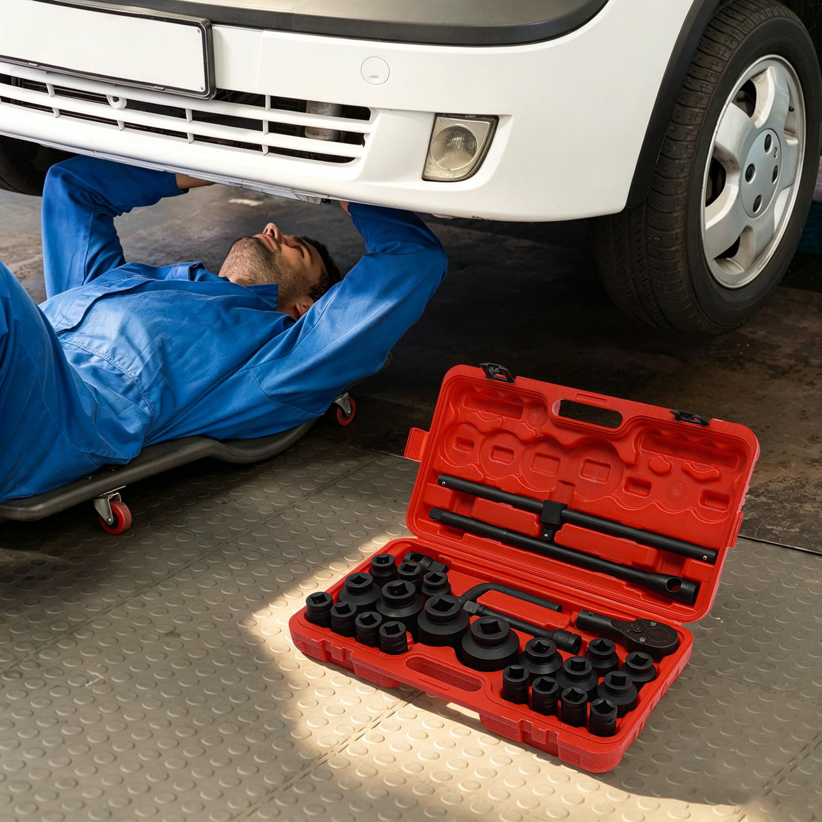 Juego de 26 boquillas para trinquete, estuche de vaso de peso pesado 21-65 mm | Con trinquete reversible, llave de vaso y juego de boquillas, para coche, reparación de automóviles o dispositivos mecánicos