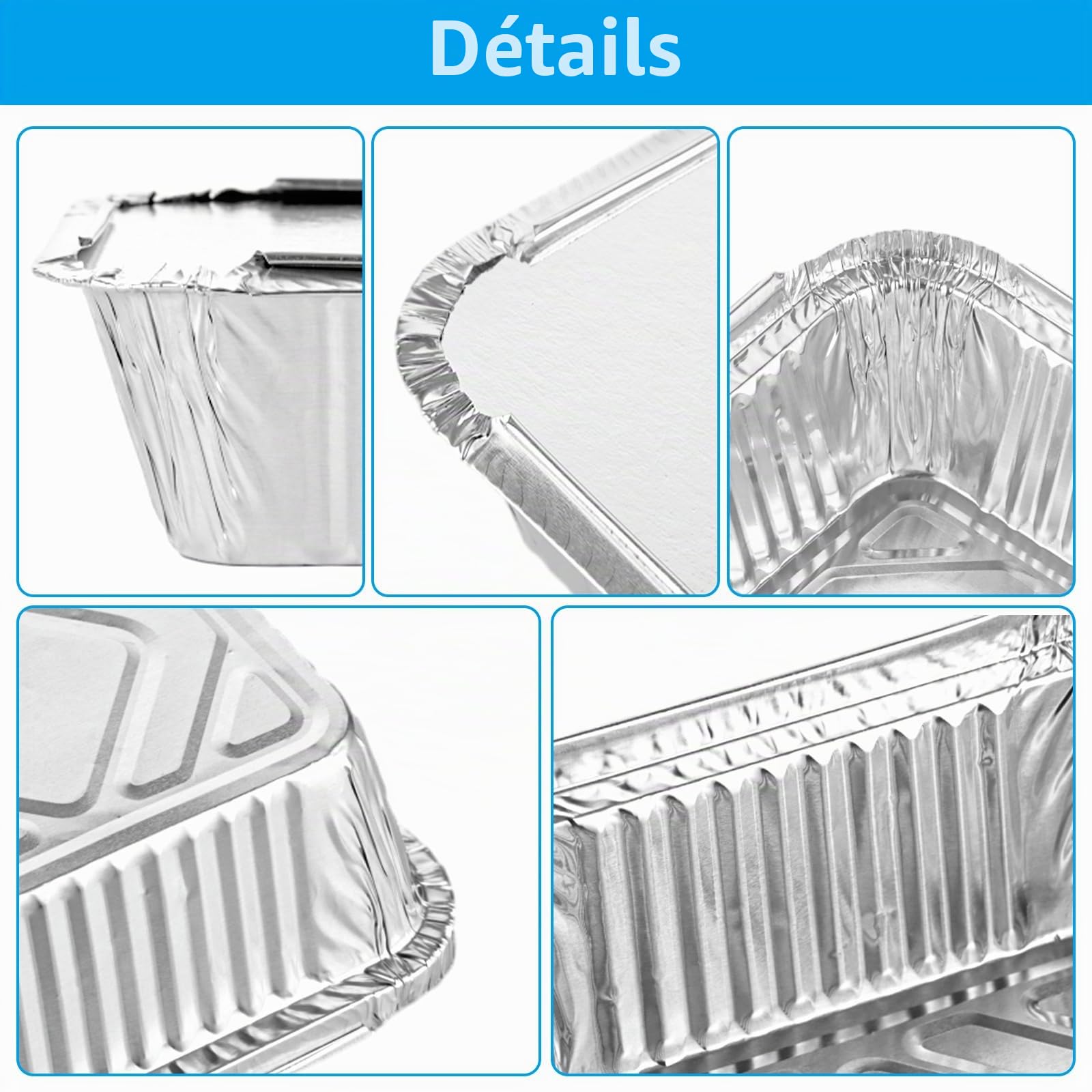 Lot de 125 barquettes en aluminium couvercle - 410 ml - Griller - 15 x 12 x 5 cm