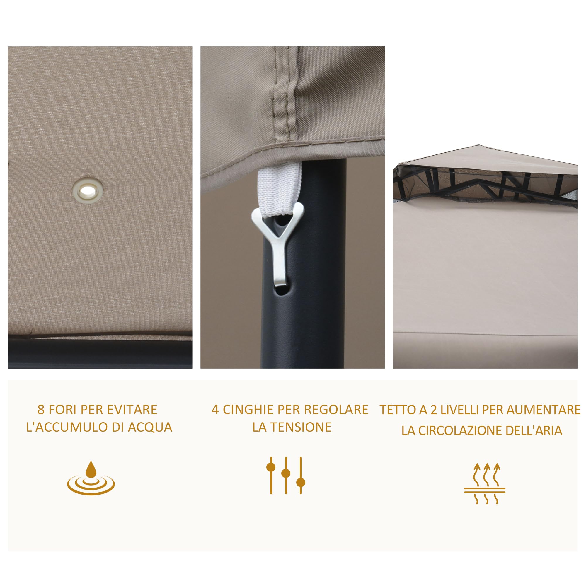 Outsunny Tenda Gazebo da Giardino 3x3m con Zanzariera, Struttura in Metallo e Copertura in Poliestere