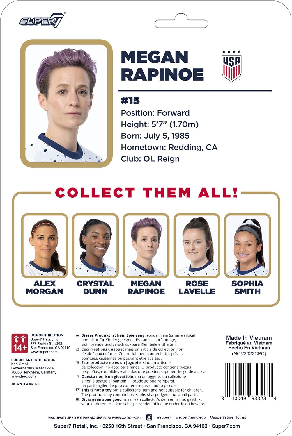Super7 USWNT Soccer Megan Rapinoe - 3.75" U.S. Women's National Team Action Figure with Soccer Ball Accessory Sports Collectibles and Retro Toys image 3