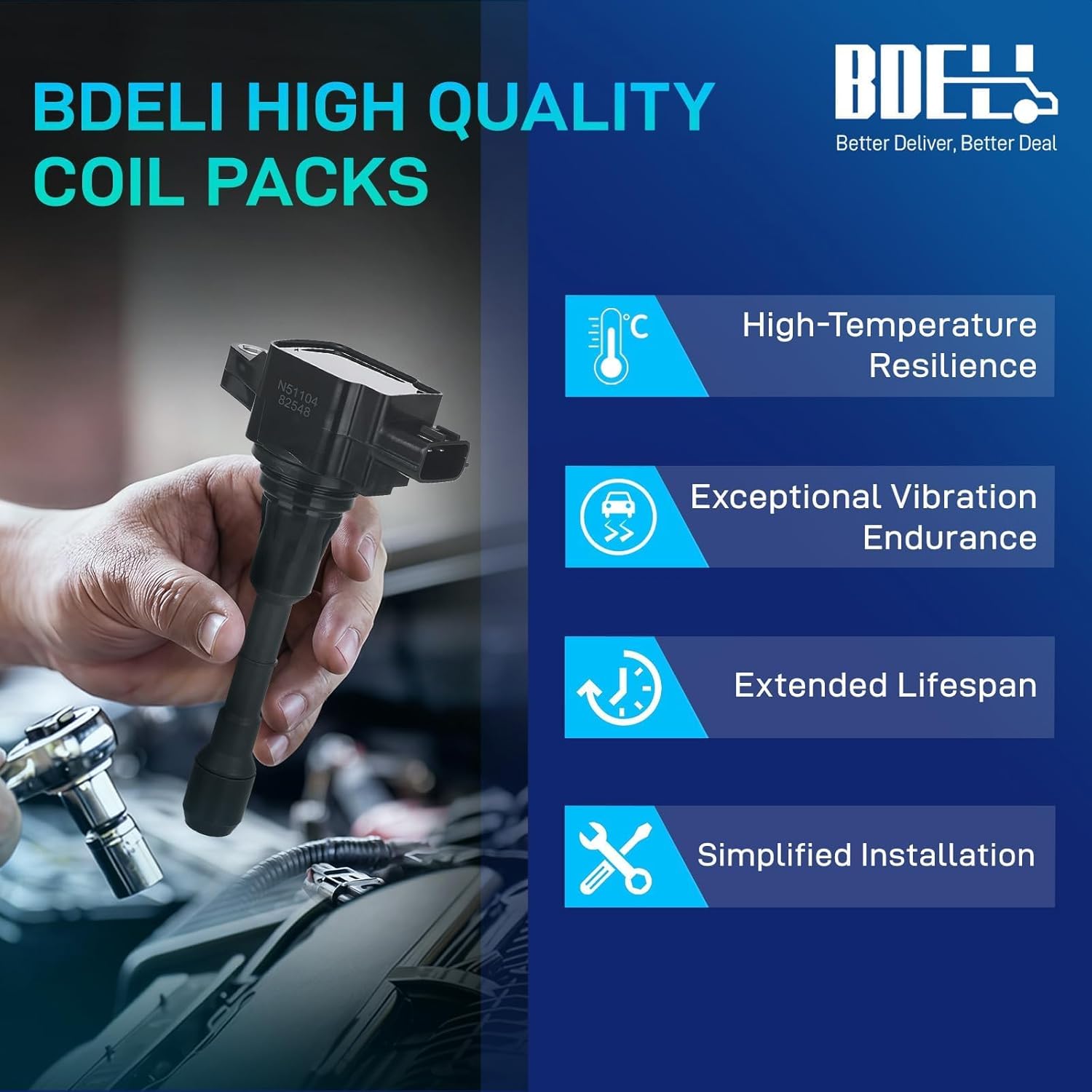 BDELI 6-Pack Ignition Coil Packs & Spark Plugs Compatible with 2009-2016 Nissan Murano Maxima Altima Pathfinder Infiniti G35 EX35 JX35 3.5L V6 Direct OE Replacement for UF550