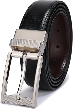 Belts for Men Reversible Leather 1.25 Inch Waist Strap Fashion Dress Buckle Beltox