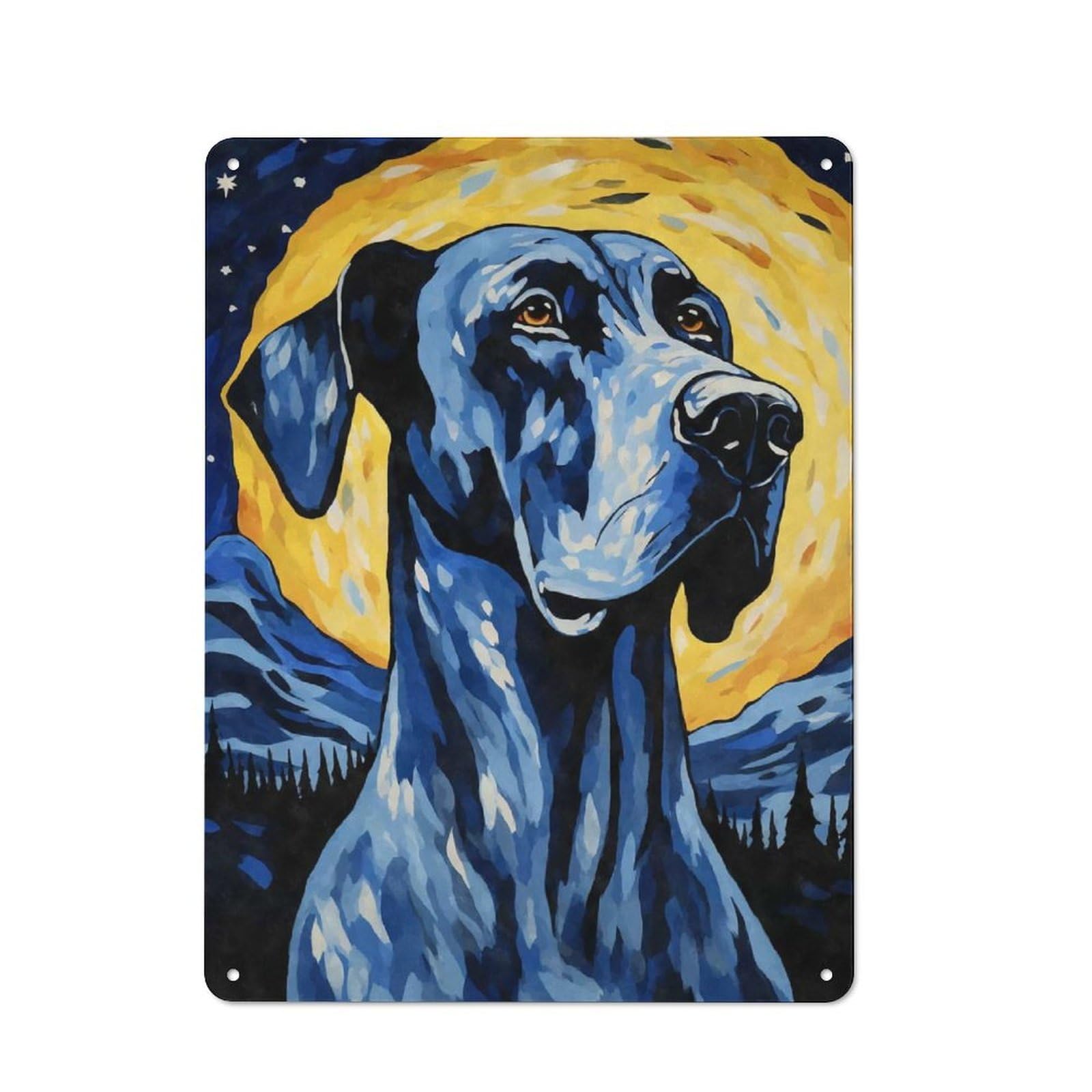 Tin Wall Plaque 40x30cm with Great Dane Starry Night for Café Or Restaurant, New Home Wall Decor for Hospitality Interior Collectors