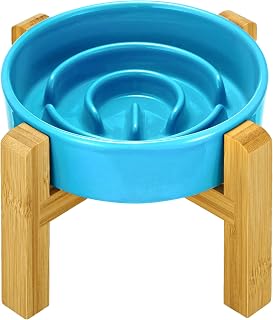 Erhöhte Keramik-Slow-Feeder-Hundenäpfe für Kleine Rassen, Antischlingnapf für Katze und Kleine Hunde, Langsame Fütterung für Hunde Klein, Ø 16cm, 400ml, Himmelblau