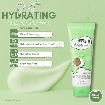 esfolio Snail Cleansing Foam Nourishing Face Wash for Hydrated & Smooth Skin Korean Skincare with Snail Extract for Deep Pore Cleansing & Anti-Aging Gentle Foaming Facial Cleanser (5.29oz-150g)