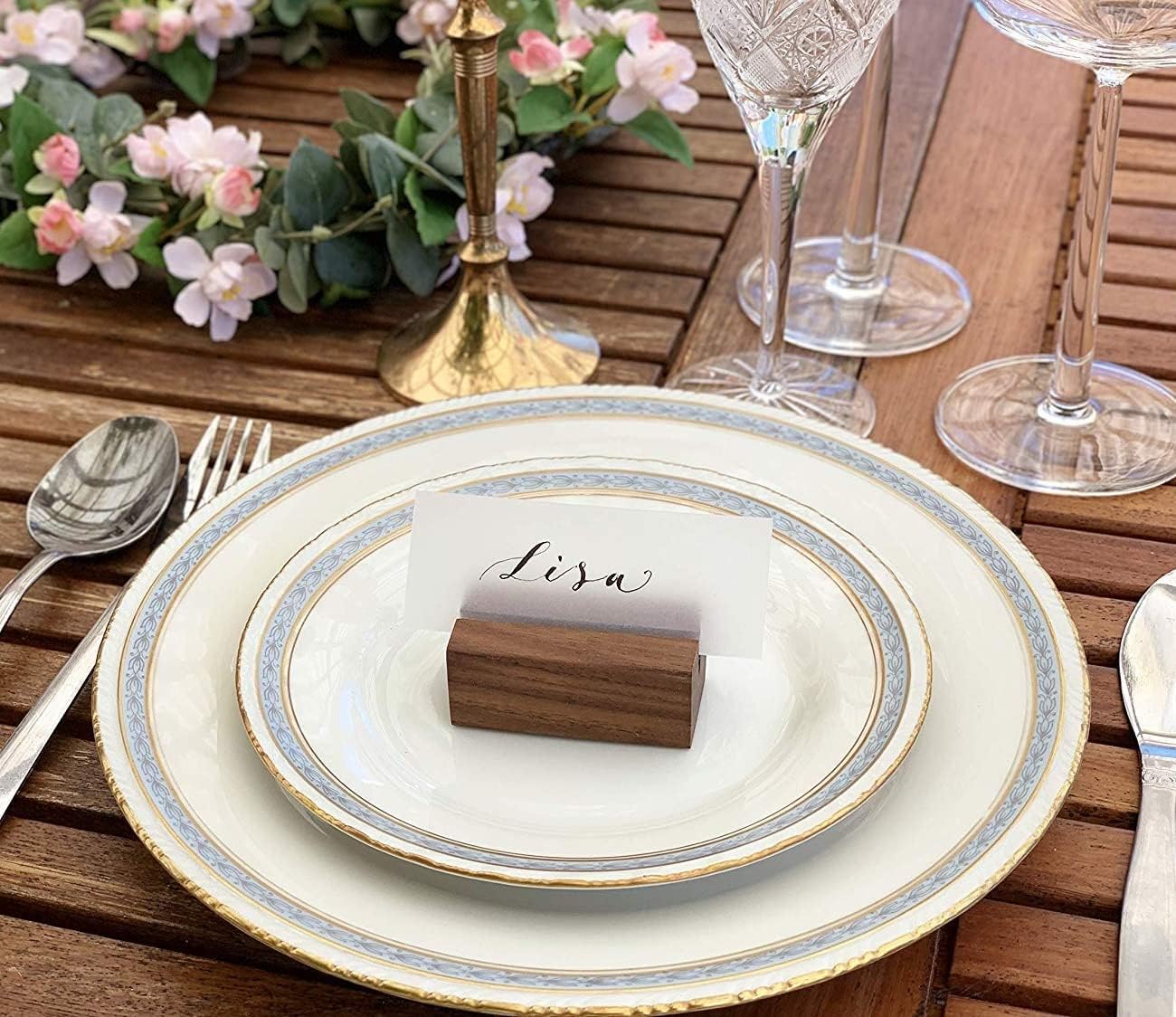 UNIQOOO 20 Pack Place Card Holders | Rustic Walnut Wood Escort Cards Display Stands | Table Number Sign and Photo Stand | Perfect for Retail Shop, Cafe, Home, Wedding, Dinner Party Events Decoration - Image 5