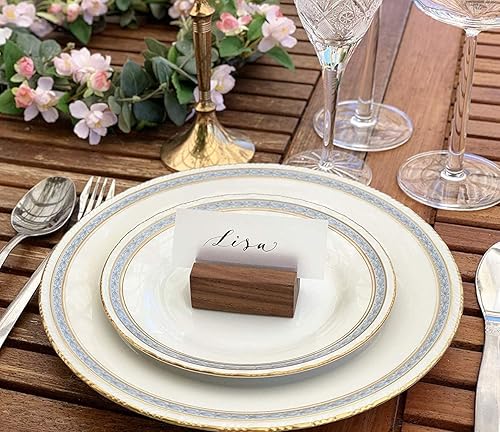 Miniatura 5 de UNIQOOO 20 Pack Place Card Holders Rustic Walnut Wood Escort Cards Display Stands Table Number Sign and Photo Stand Perfect for Retail Shop