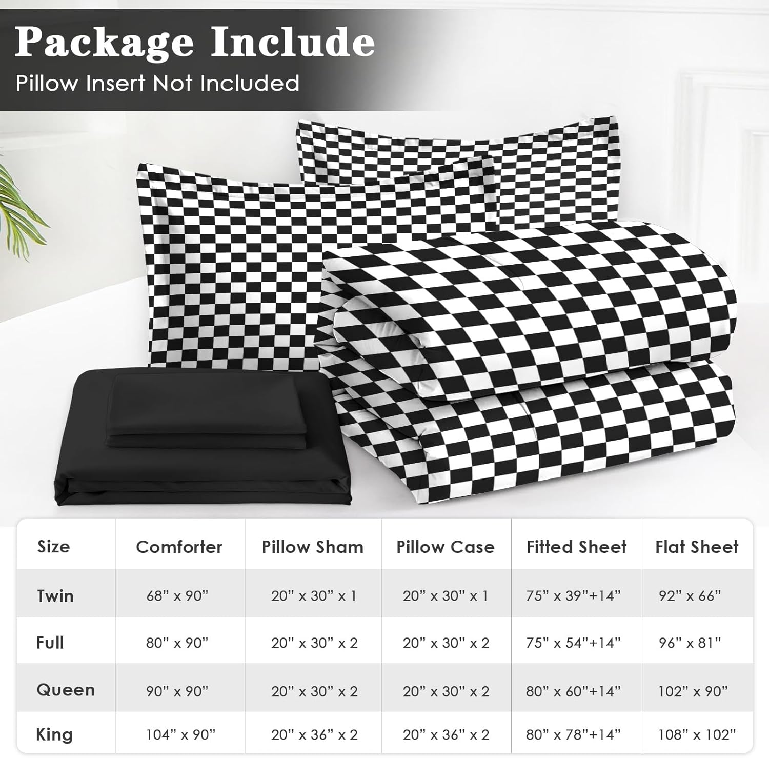 Checkerboard Grid Black White Comforter Set 7 Pcs Queen Size Quilt, Checkered Geometric Luxury Plaid Soft Bedding Set with Flat and Fitted Sheet Pillowcases Sham for Adults Bedroom Bed Decor - Image 7