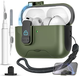 for AirPods Pro 3 Case (2025) with Secure Lock/Phone Stand (Military Green)