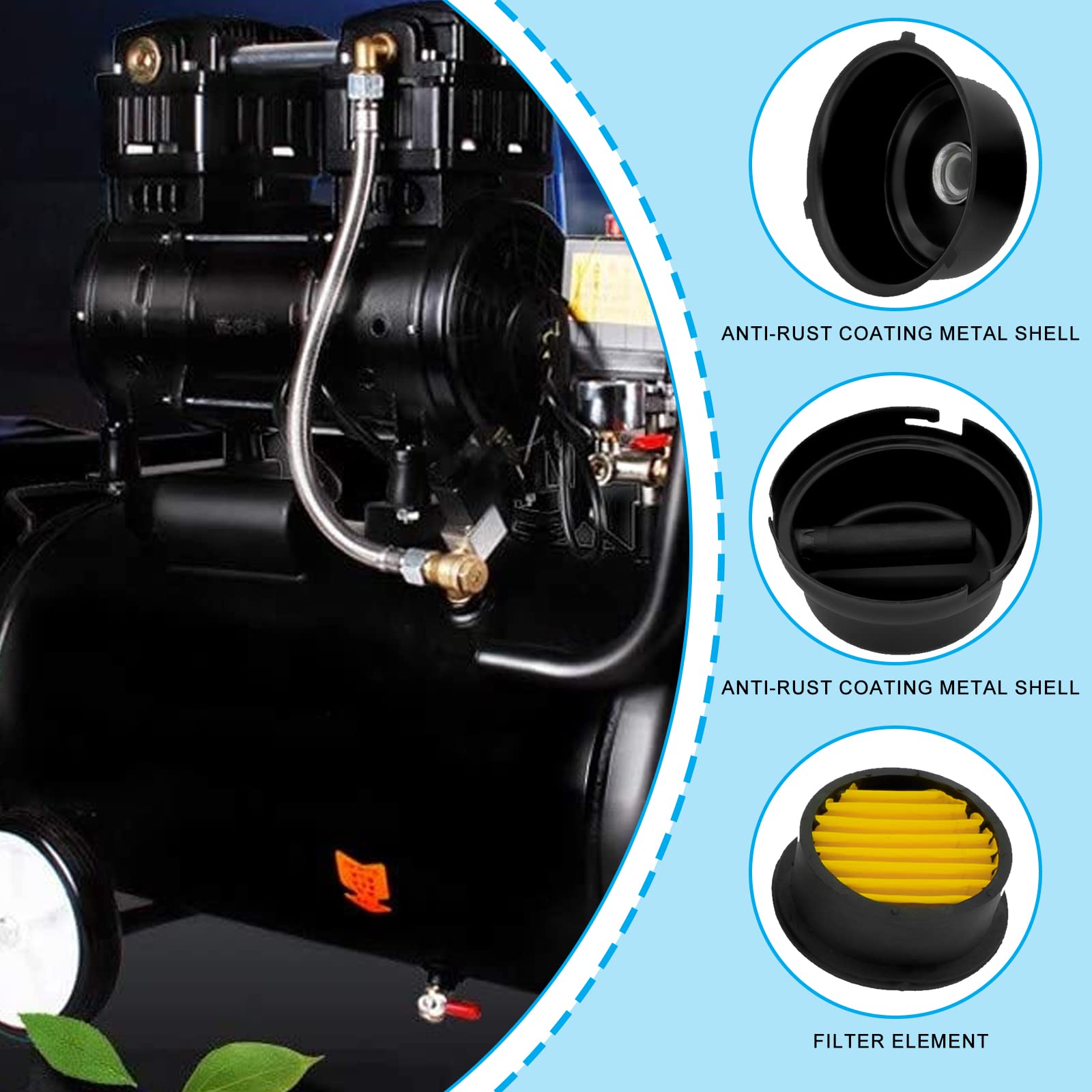 Filtro Aspirazione Compressore Aria - Filtro Metallo Nero, Filettatura 3/8, 16mm, Antipolvere E Silenzioso - Foto 8