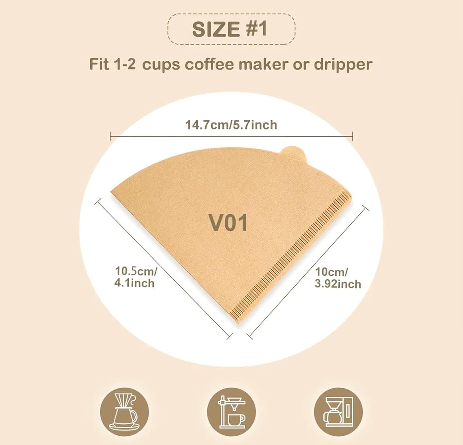 Coffee Filter 01,Set of 400 V01 Coffee Filters Size 01 Cone Coffee Filters Natural Unbleached Disposable Coffee Filter Paper For Pour Over Coffee Dripper and Coffee Maker(1-2 Cup) image 2