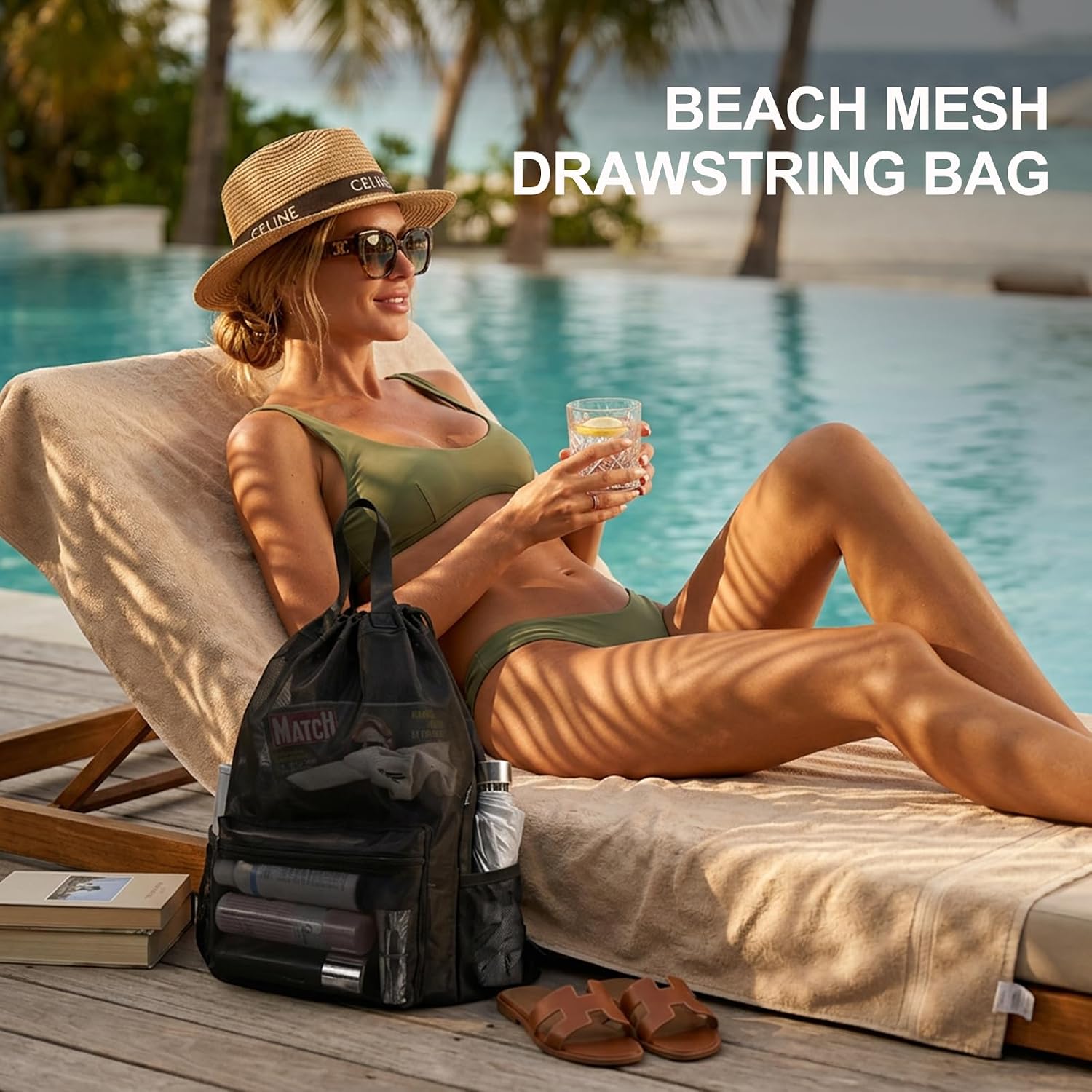 Moyad Mesh Swim Bag, Breathable Drawstring Backpack for Gym, Pool & Beach
