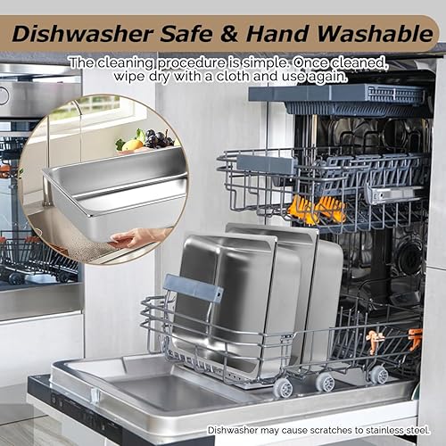 Miniatura 5 de Stainless Steel Pans 4" Deep, 6 Packs Full Size Hotel Pans Steam Table Pans, 22 Gauge Commercial Catering Food Pans for Restaurant Buffet Party