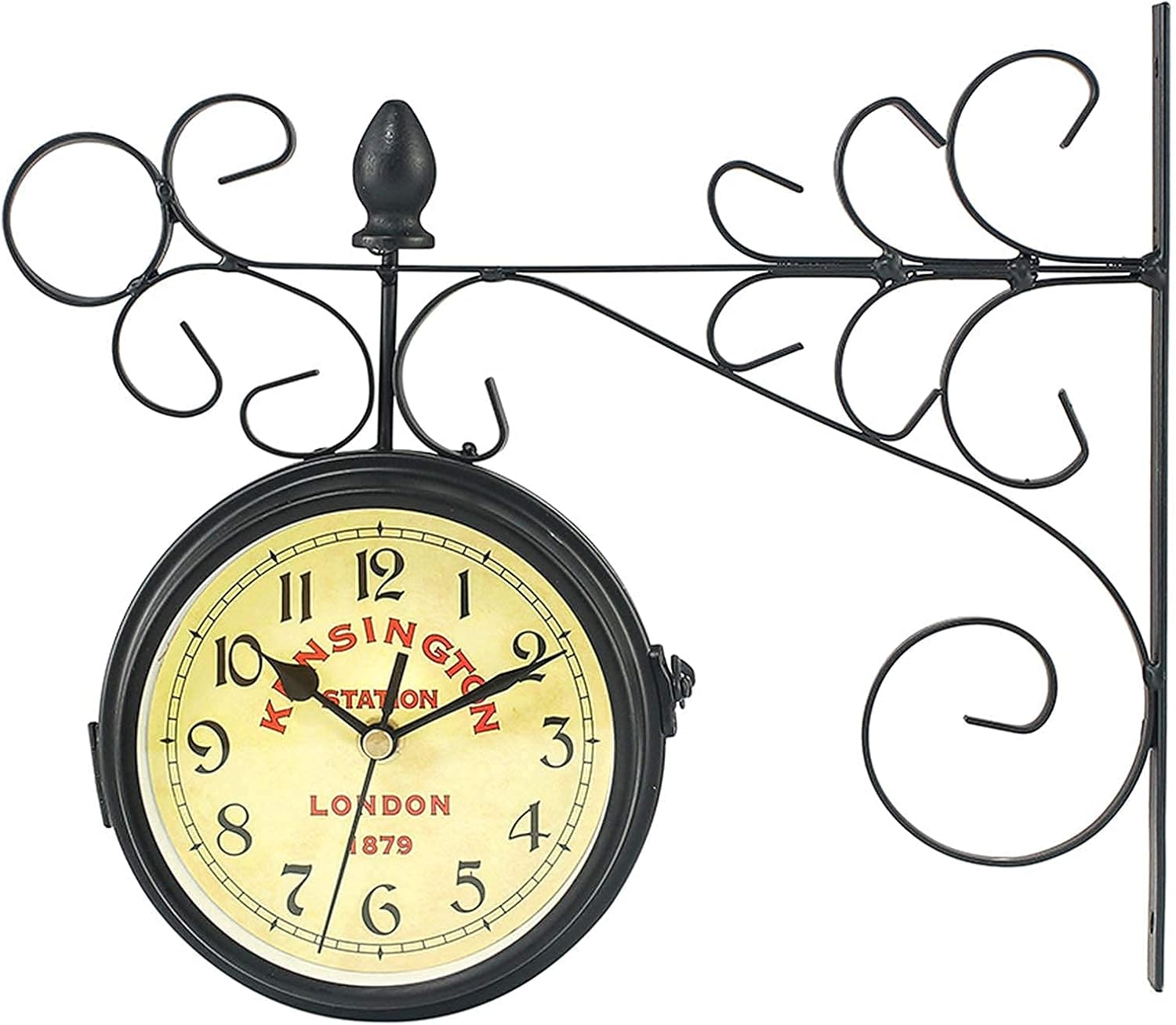Outdoor Garden Double-Sided Wall Clock, Train Station Retro Dial with Stem Fixing Pendulum, Double Sided Wall Clock for Indoor and Outdoor Home Decor