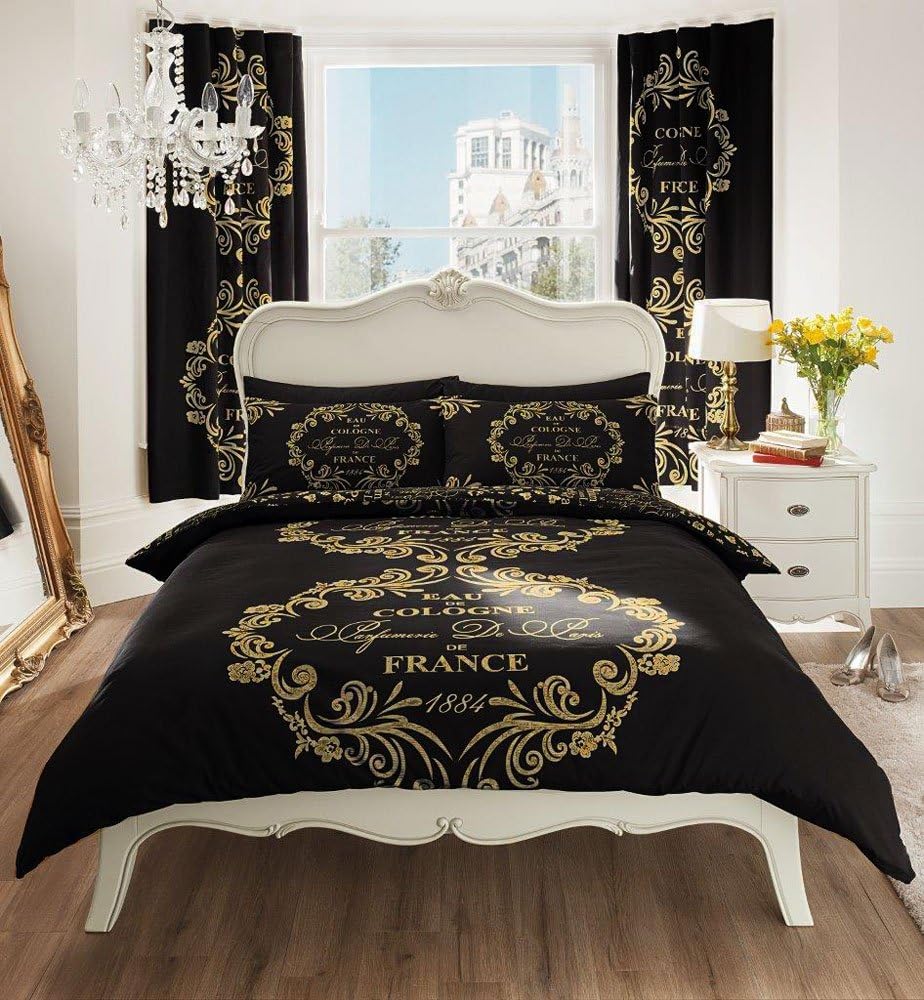 Black & Gold Script Printed Duvet Cover Sets (King)