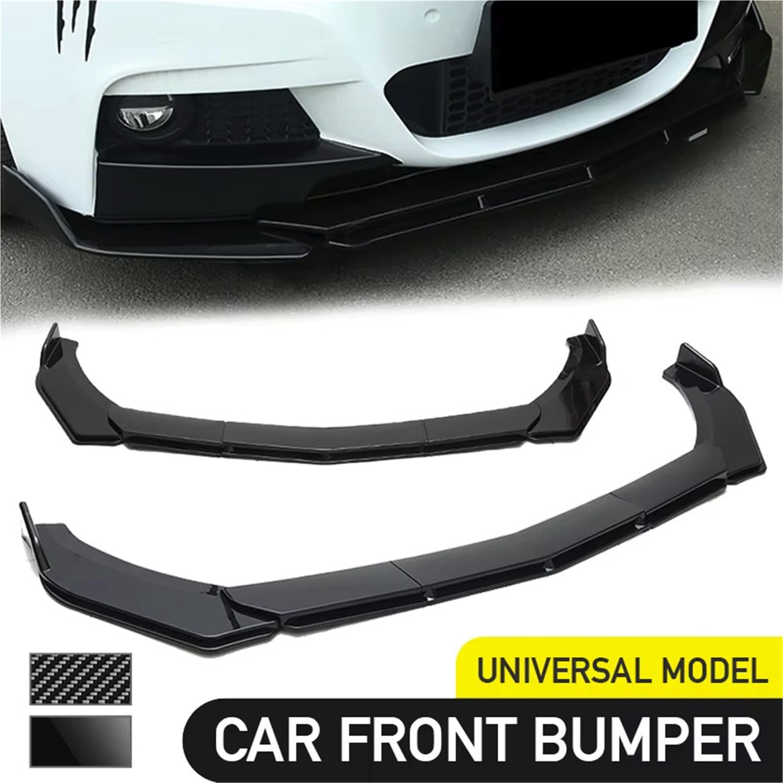 spoiler samochód warga ochronna 5 szt./zestaw ulepszonych łopat do przedniego zderzaka ze stopniowaną konstrukcją, materiał ABS(5Pcs Bright Black)