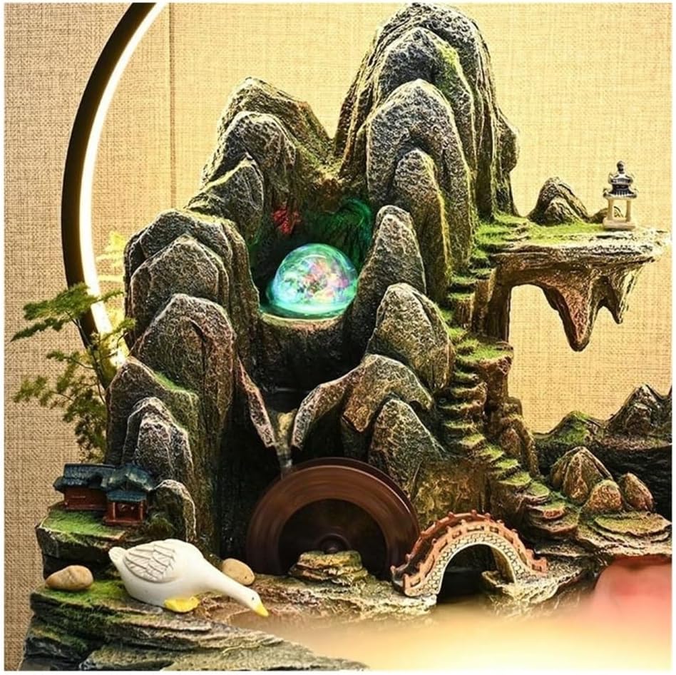 Tabletop Fountains, Tabletop Water Fountain, Rockery and Flowing Ornament Polyresin Decoration Waterfall Decor