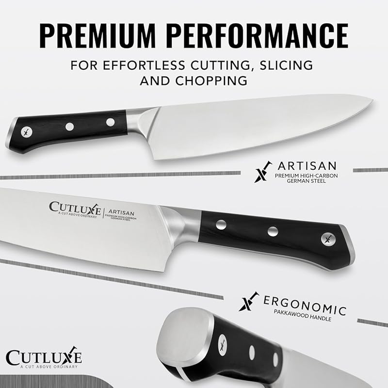 Cutluxe Kitchen Knives, 5 Pcs Chef's Knife Set – Razor Sharp German Steel, Full Tang, Ergonomic Handles – Artisan Series 5 Pcs Knife Set without Block