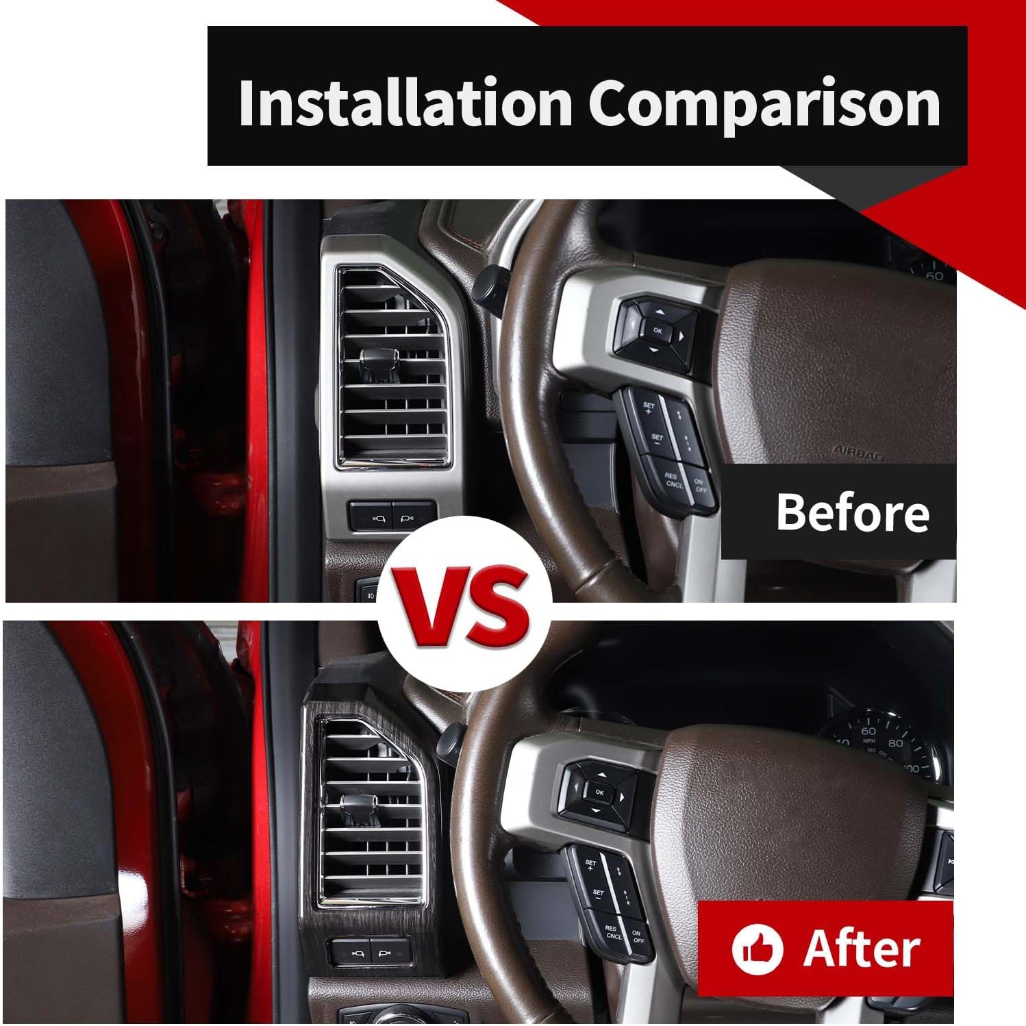 Voodonala for Ford F-150 Center Console Dash Side Vent Panel Cover Compatible with Ford F150 2015-2020(Black Wood,3Pcs/Set,Outer Left AC Vent w/Spot Light Switch)
