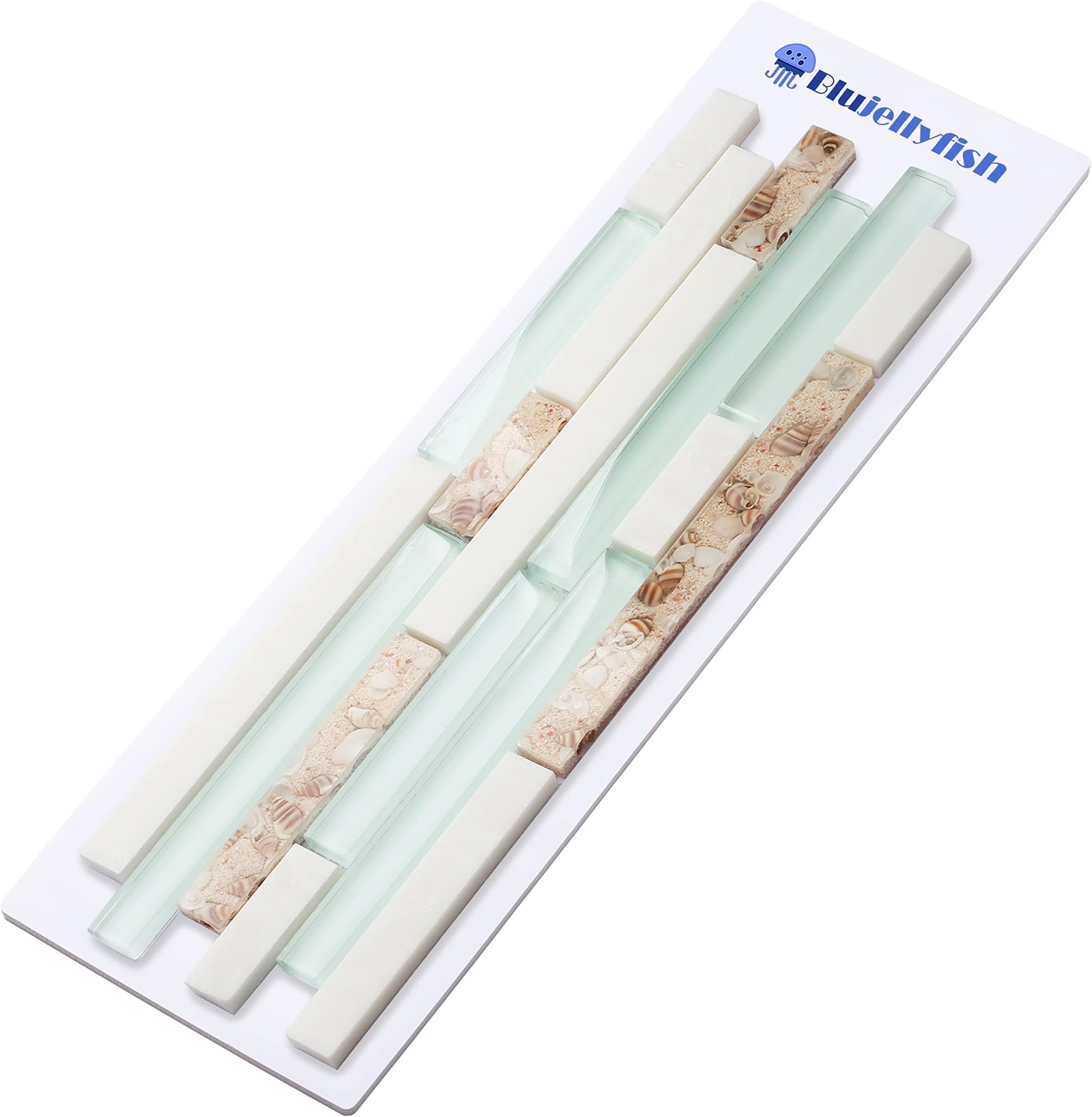 Beach Style Glass Tile Mother of Pearl Shell Resin Kitchen Backsplash Green Lake White Stone Interlocking Art Tile TSTMGT084 (1 Sample 4x12 Inches)