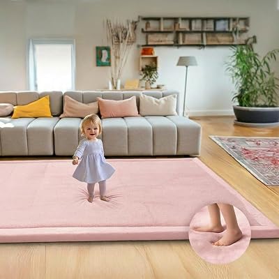 Mallify Ultra Soft 1.3" Thick Baby Play Mat for Floor, Extra Large Velvet Playpen Mat, Baby-Safe & Non-Slip Tummy Time Mat, Crawling for Babies, Toddlers, Infants, Kids, Easy Care, 79"x59", Pink