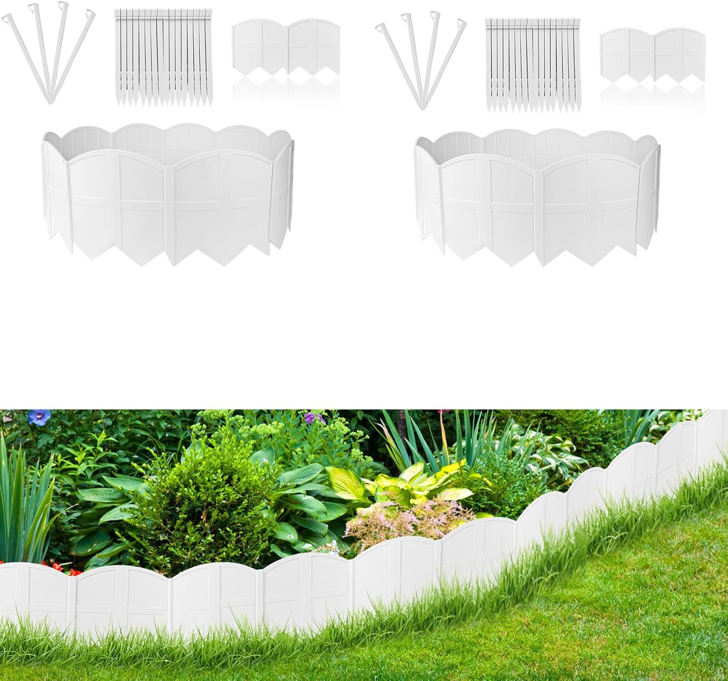 50Pcs White Garden Edging Border Landscape Edging Lawn Garden Fence Edgings 50FT Landscape Edging Border with 50Pcs Stakes Edging for Landscaping Garden Flower Bed Yard,Lawn Edging