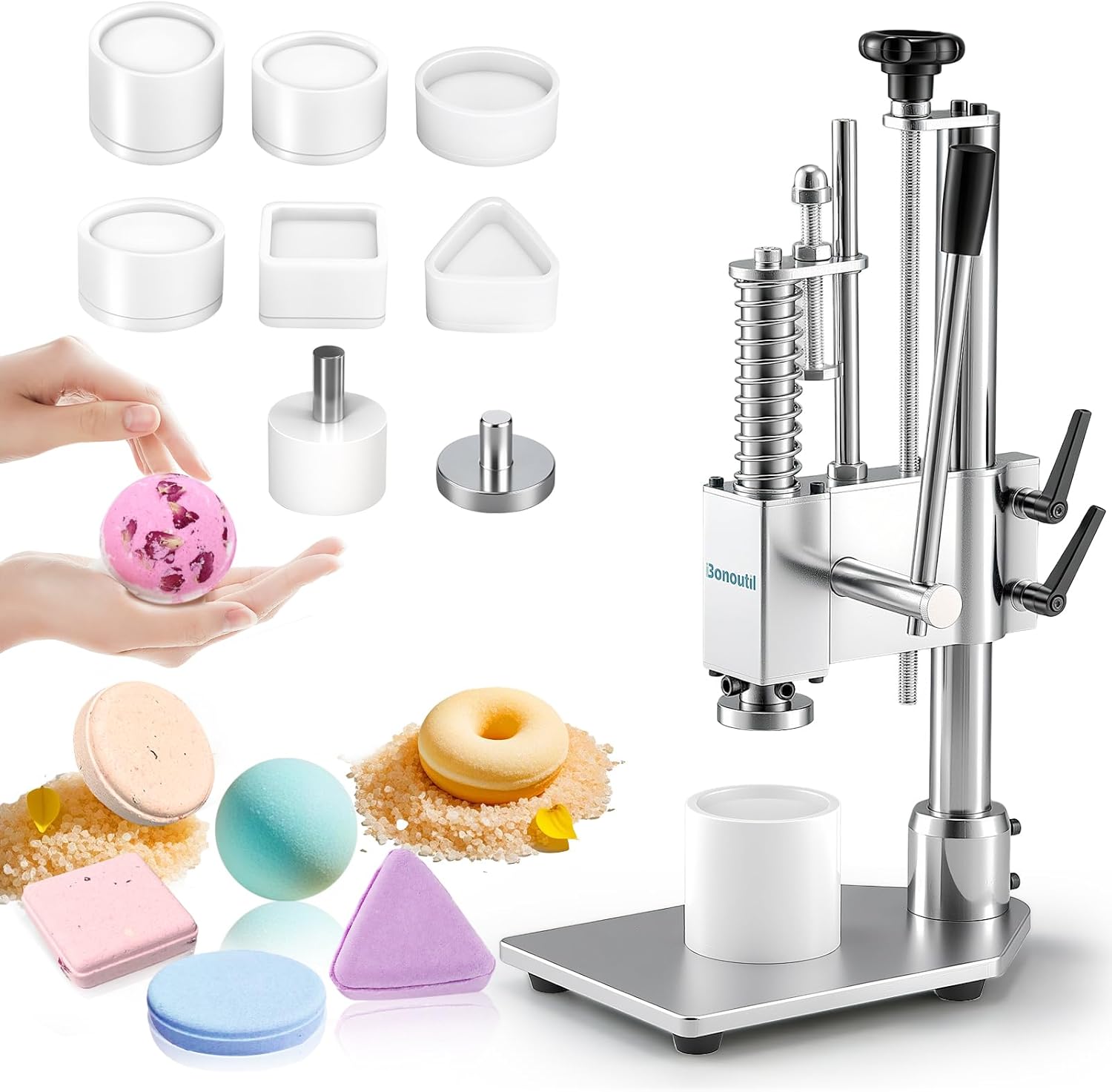 Bath Bomb Press Machine with 6 Molds, Heavy Duty Adjustable Height Bath Bomb Machine DIY Soap Press