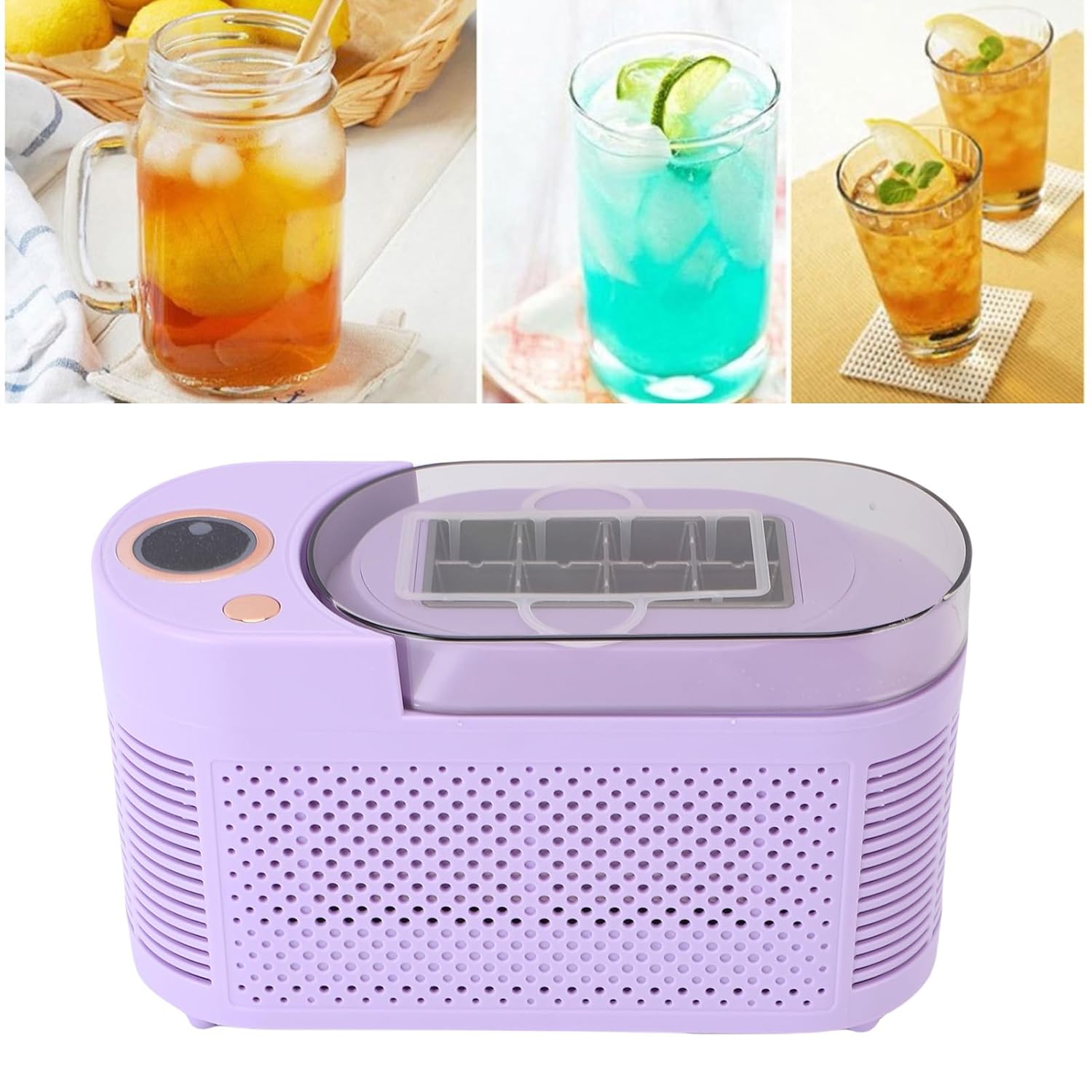 Luqeeg Desktop Ice Maker, 8 Cubes in 10 Mins Portable Compact Mini Countertop Ice Making Machine with Basket for Home, Office, Camping, Traveling, Car (US Plug)